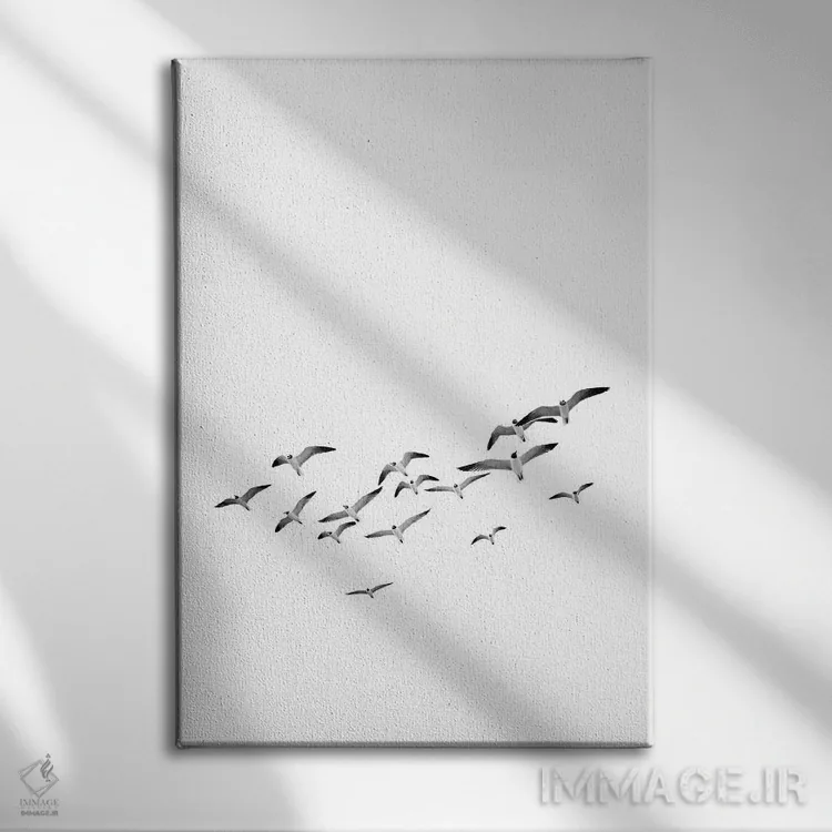 تابلو مینیمال پرندگان ۲ اثر سیسی و سب - نمای روبهرو روی دیوار
