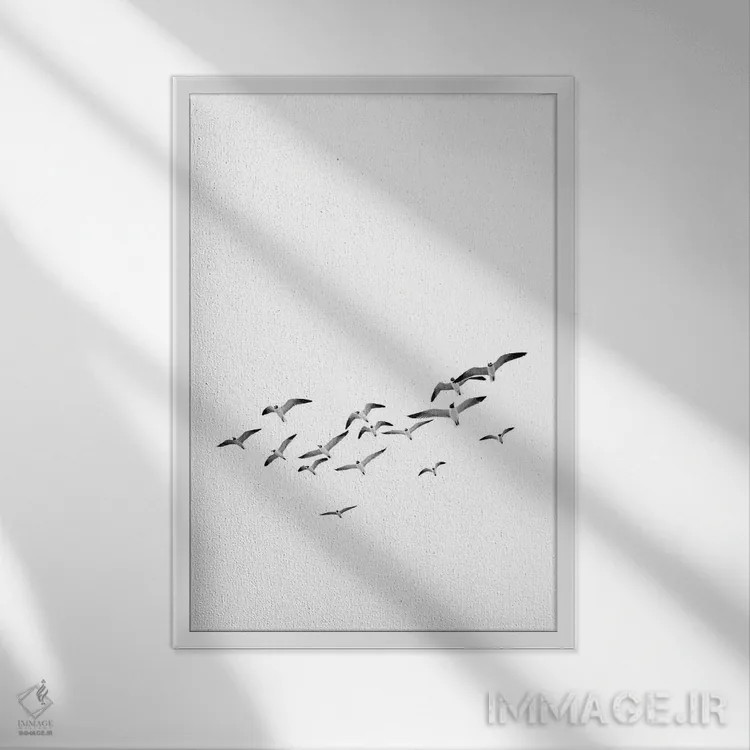 تابلو مینیمال پرندگان ۲ اثر سیسی و سب - نمای قابدار سفید