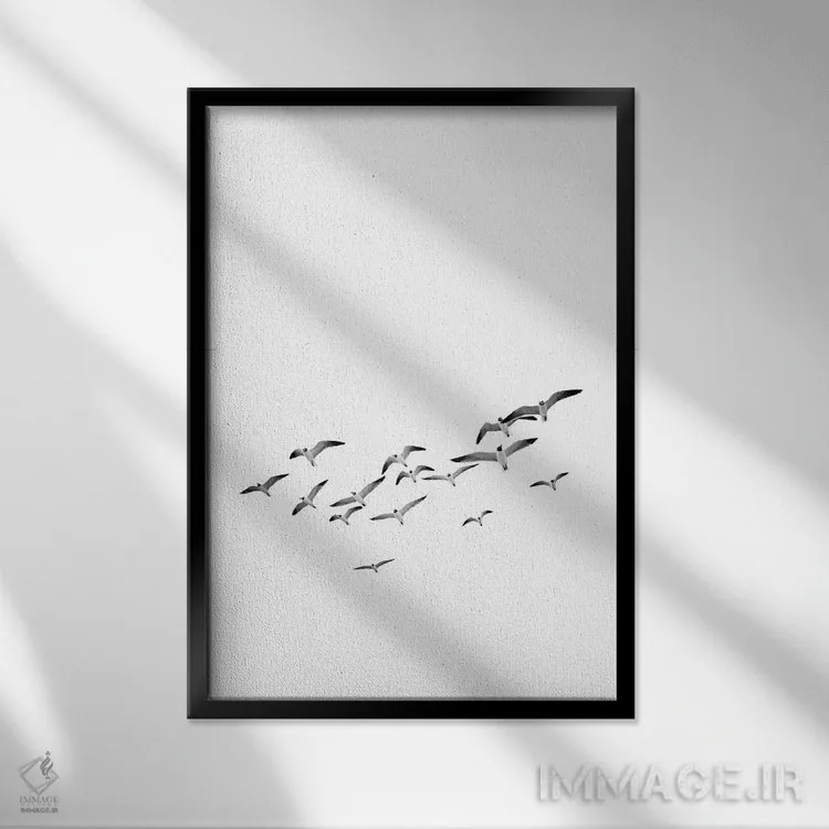 تابلو مینیمال پرندگان ۲ اثر سیسی و سب - نمای قابدار مشکی