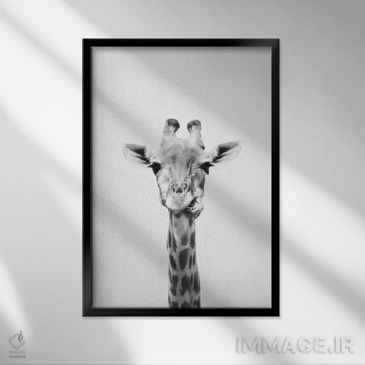 تابلو دکوراتیو زرافه اثر سیسی و سب - نمای قابدار مشکی