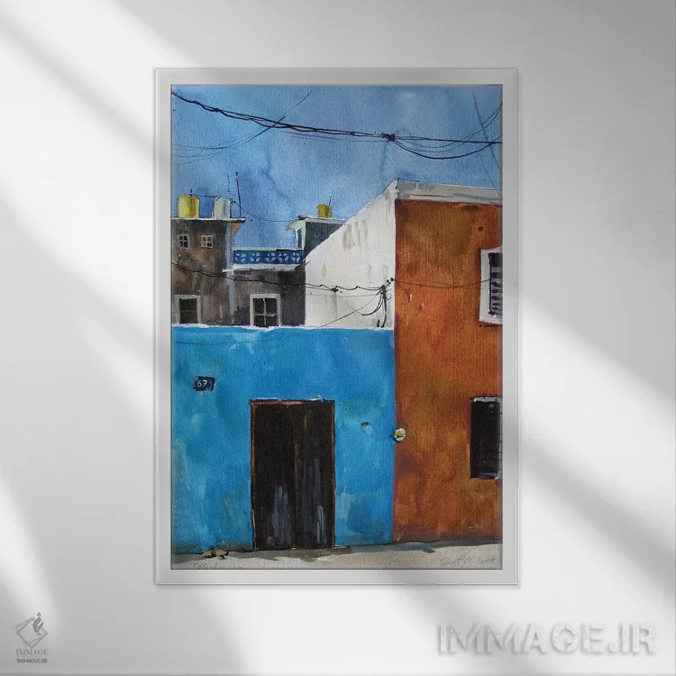 تابلو دکوراتیو آبی مکزیکی اثر سوتلین سوفرونیف - نمای قابدار سفید