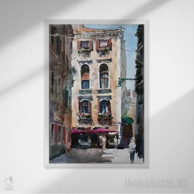 تابلو دکوراتیو خیابان ونیزی اثر سوتلین سوفرونیف - نمای قابدار سفید