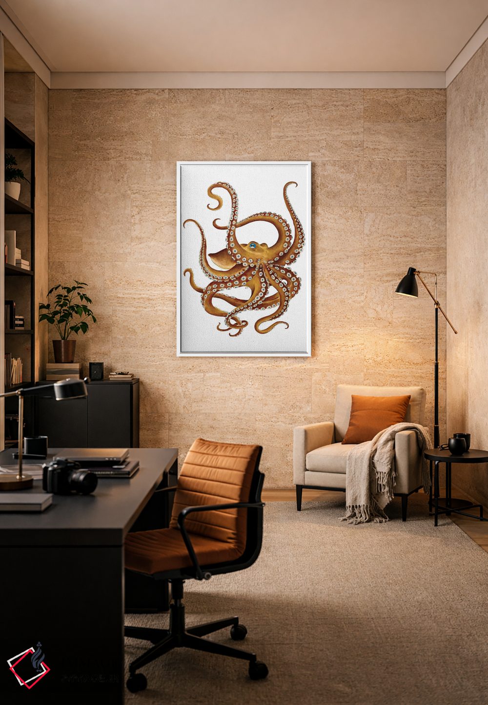 تابلو دکوراتیو اختاپوس قهوه ای با چشم آبی اثر استودیو سون سیرنز - D6W