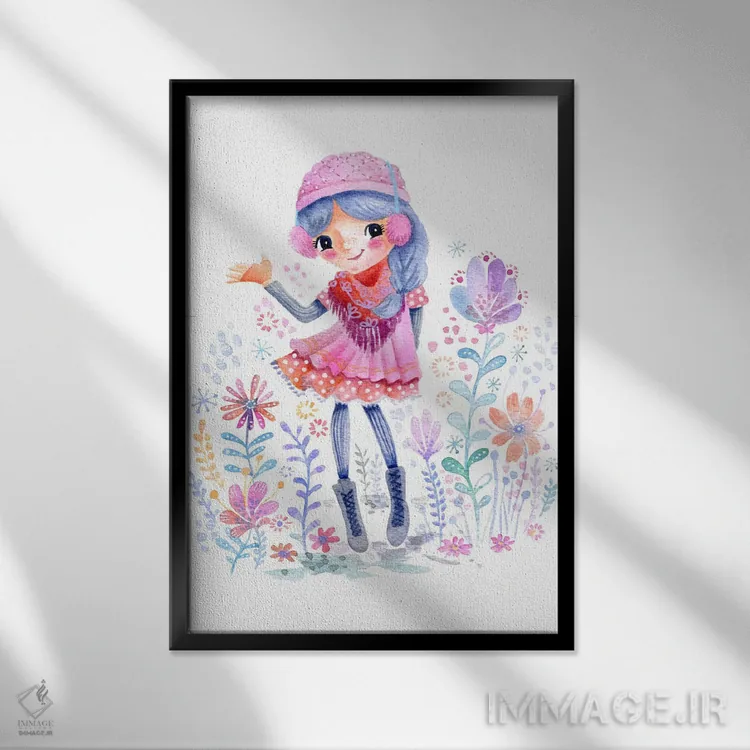 تابلو دکوراتیو دختر زمستانی اثر استفنی کورفی - نمای قابدار مشکی
