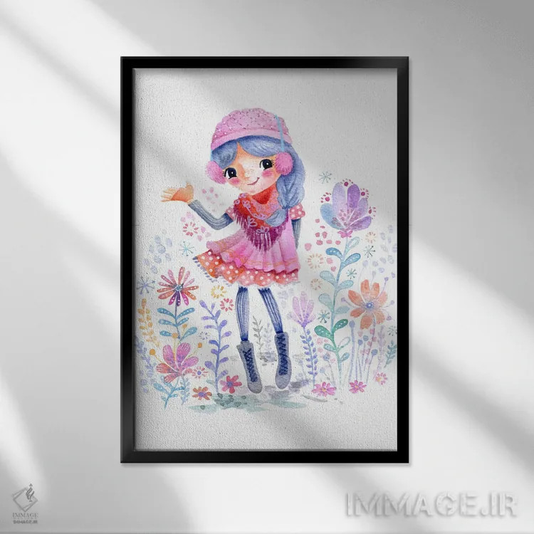 تابلو دکوراتیو دختر زمستانی اثر استفنی کورفی - نمای قابدار مشکی