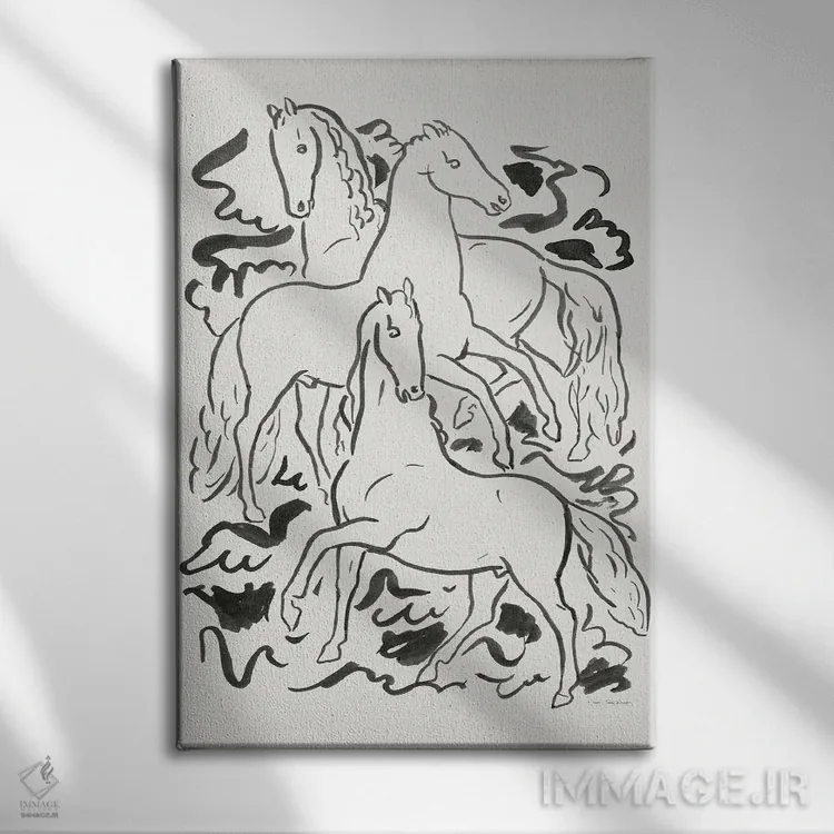 تابلو دکوراتیو سه اسب اثر طراحی سون تریز - نمای روبهرو روی دیوار