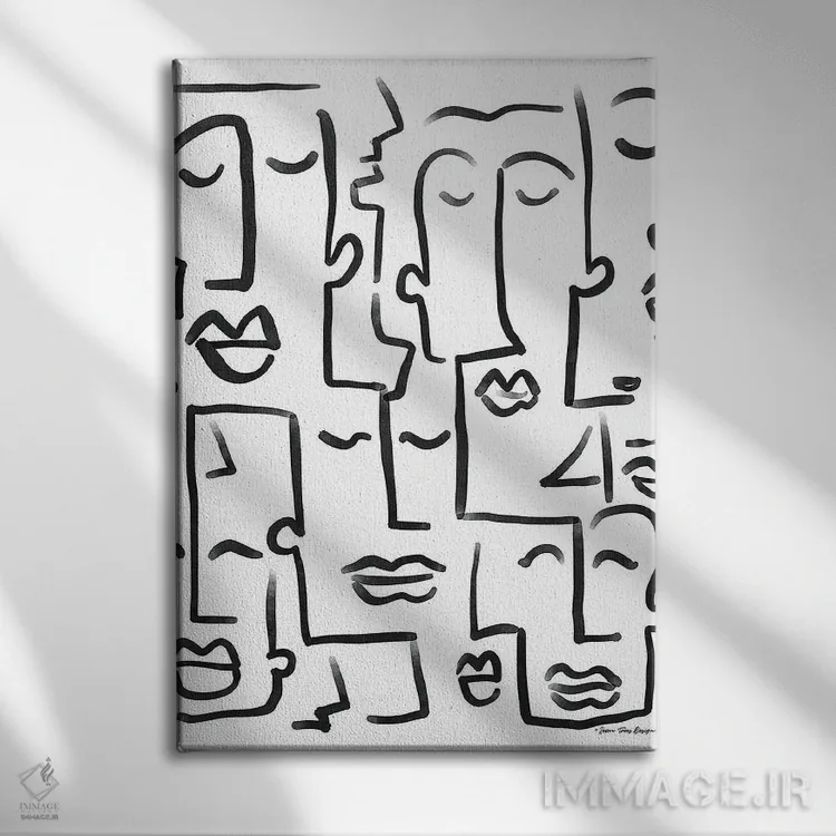 تابلو مینیمال طراحی صورت ها اثر طراحی سون تریز - نمای روبهرو روی دیوار