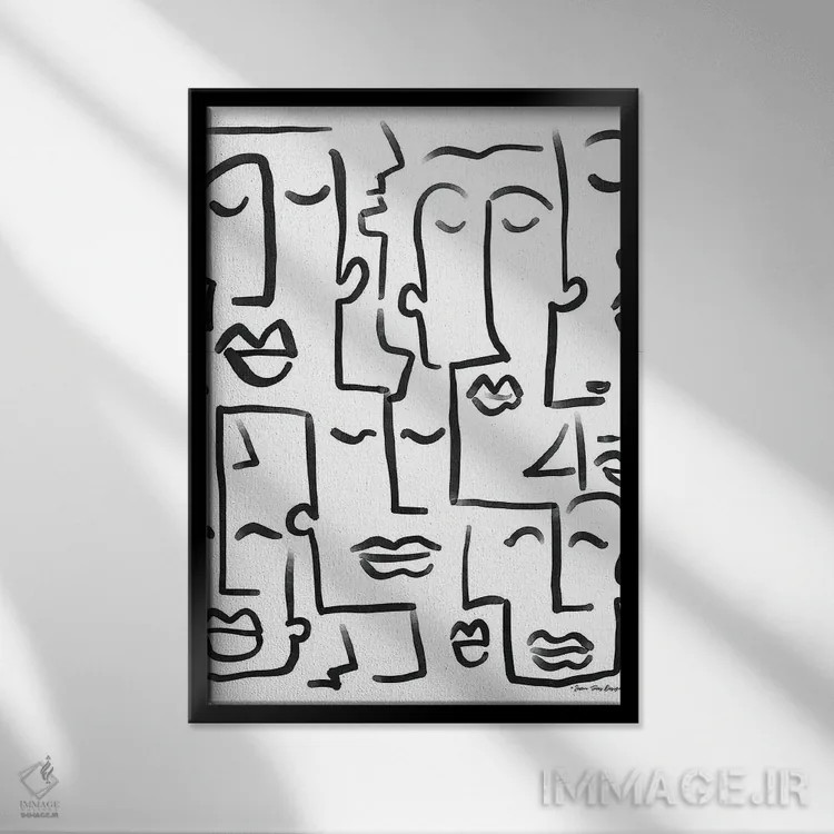 تابلو مینیمال طراحی صورت ها اثر طراحی سون تریز - نمای قابدار مشکی