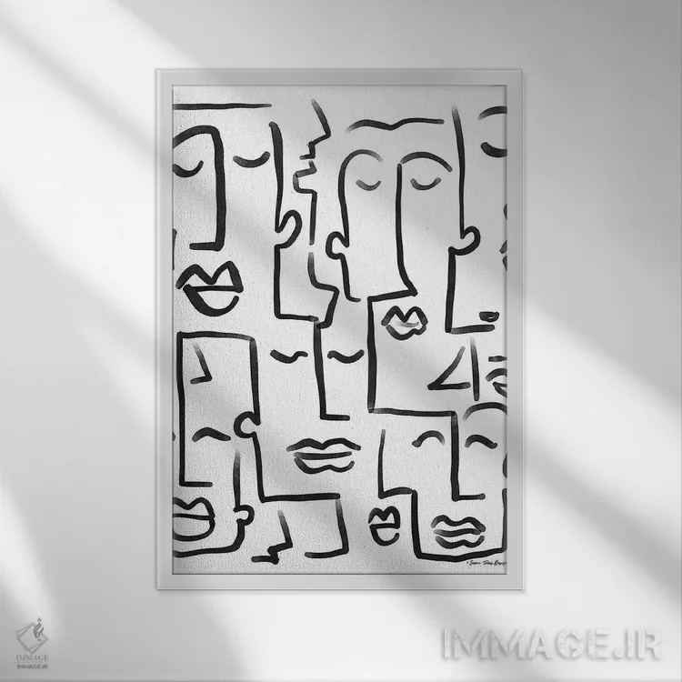 تابلو مینیمال طراحی صورت ها اثر طراحی سون تریز - نمای قابدار سفید