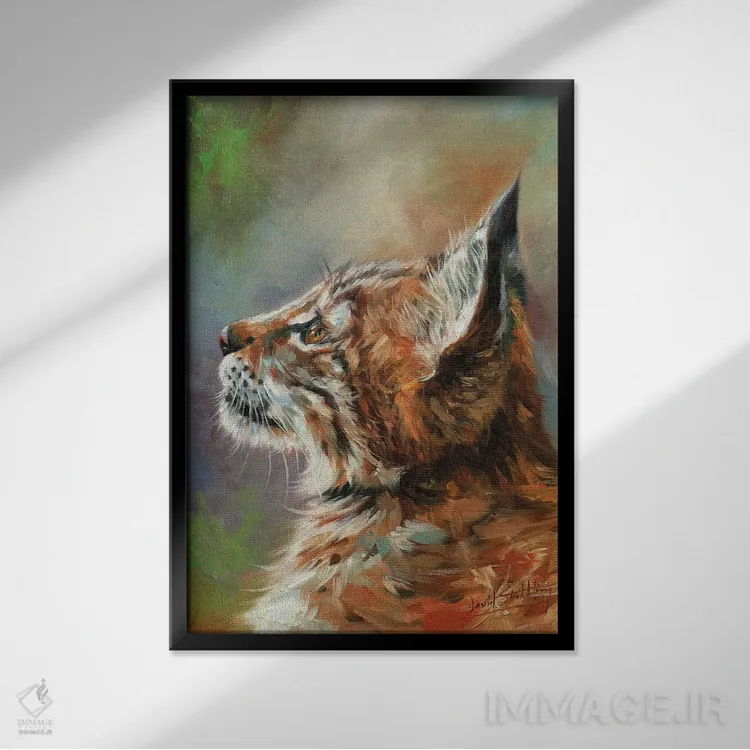تابلو دکوراتیو گربه وحشی سیاه گوش اثر دیوید استریبلینگ - نمای قابدار مشکی
