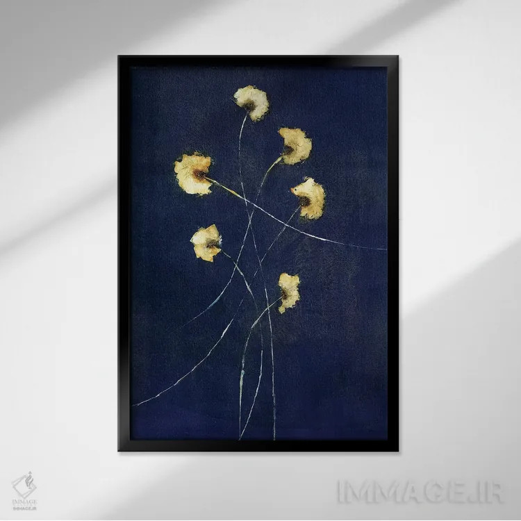 تابلو مدرن نیلی شماره ۱ اثر سارا استوک استیل - نمای قابدار مشکی