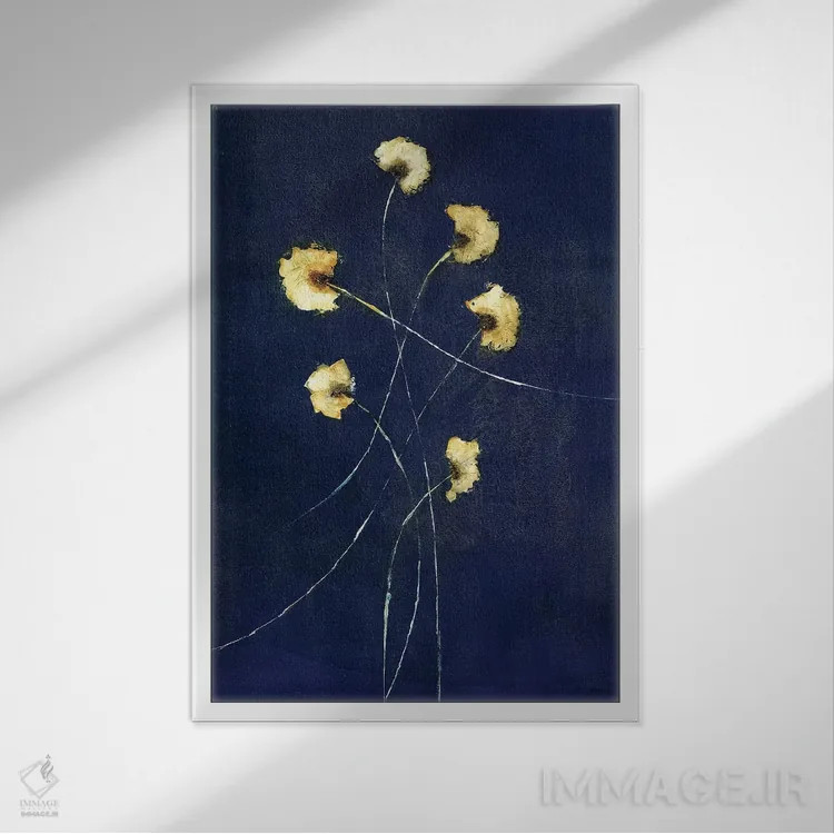 تابلو مدرن نیلی شماره ۱ اثر سارا استوک استیل - نمای قابدار سفید