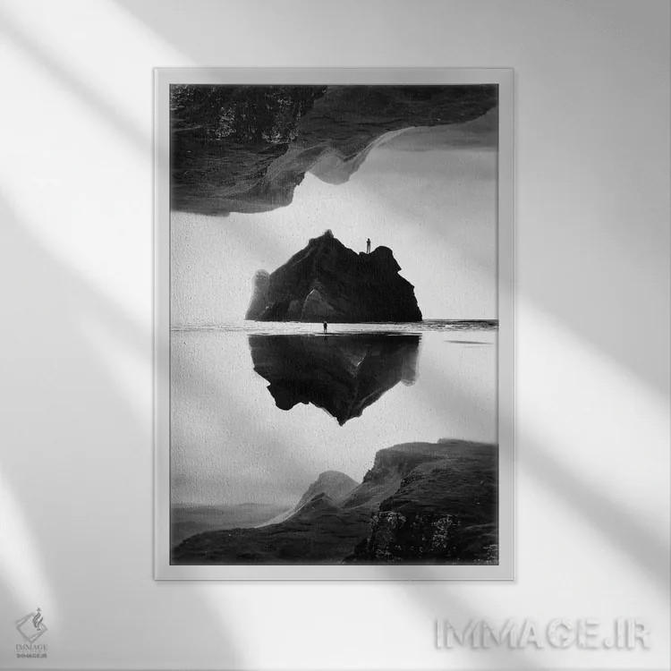 تابلو دکوراتیو جزیره انزوا در سیاه و سفید اثر استویان هیتروف - نمای قابدار سفید