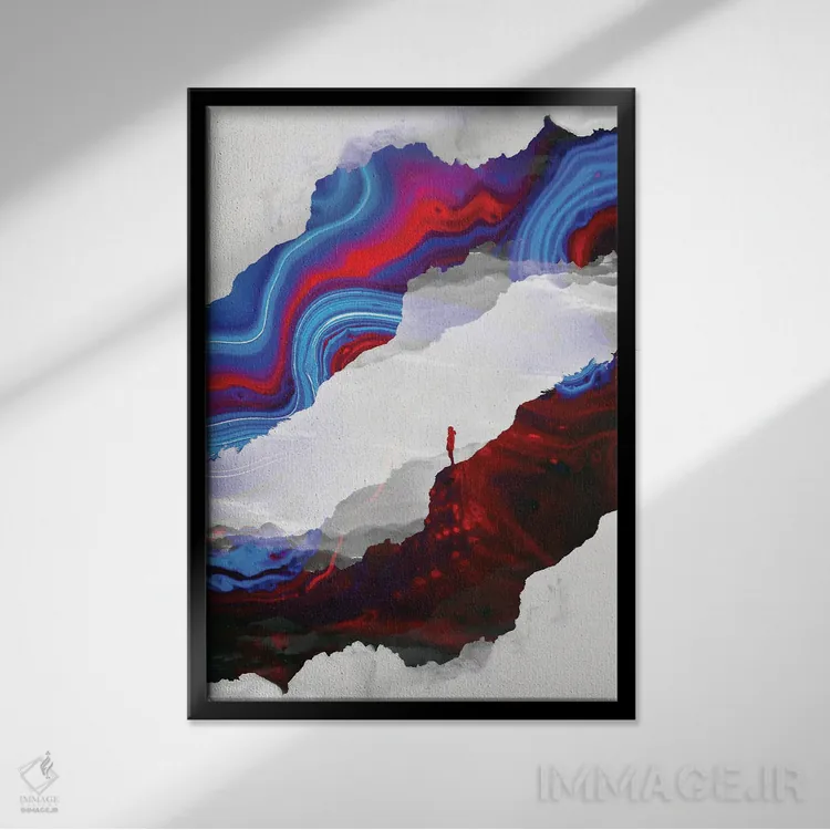 تابلو انتزاعی امواج آبی انزوا اثر استویان هیتروف - نمای قابدار مشکی