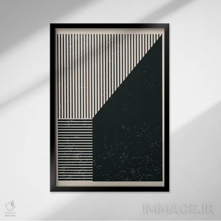 تابلو مینیمال سری خطوط سیاه و سفید IV اثر جی استنلی - نمای قابدار مشکی