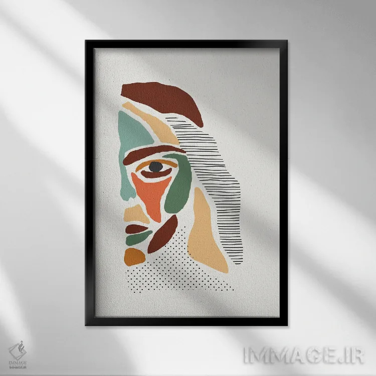 تابلو انتزاعی چهره های انتزاعی رنگی III اثر جی استنلی - نمای قابدار مشکی
