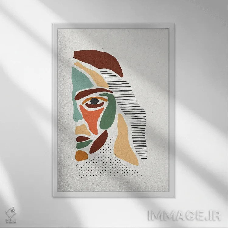 تابلو انتزاعی چهره های انتزاعی رنگی III اثر جی استنلی - نمای قابدار سفید