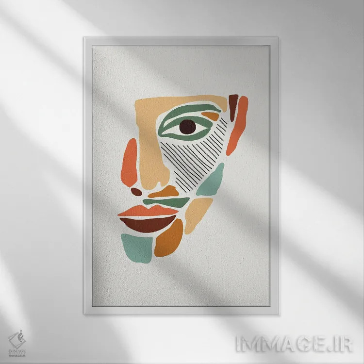 تابلو انتزاعی چهره های انتزاعی رنگی II اثر جی استنلی - نمای قابدار سفید