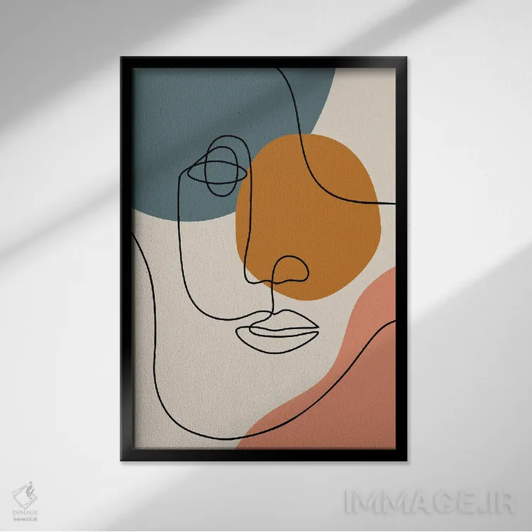 تابلو مینیمال طراحی خطی چهره انتزاعی اثر جی استنلی - نمای قابدار مشکی