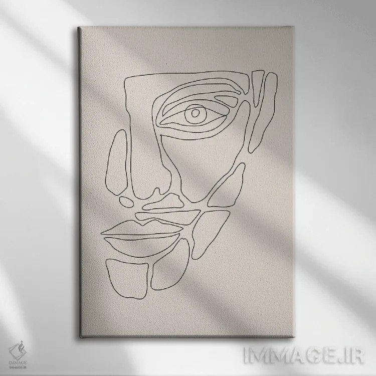 تابلو مینیمال خطوط چهره انتزاعی یک اثر جی استنلی - نمای روبهرو روی دیوار