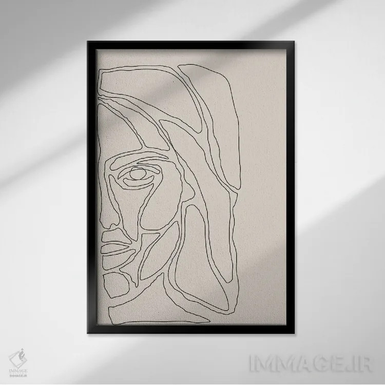 تابلو مینیمال خطوط چهره انتزاعی دو اثر جی استنلی - نمای قابدار مشکی