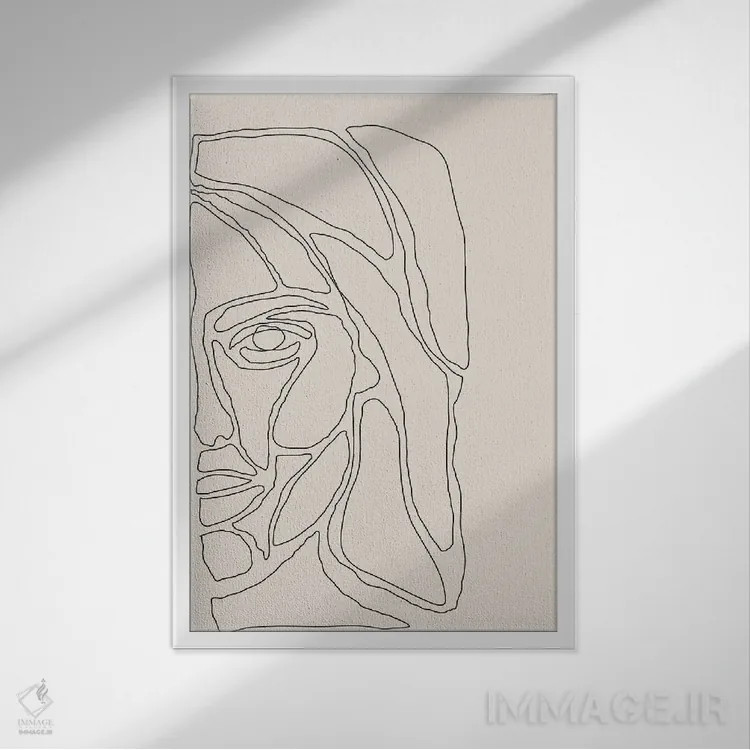 تابلو مینیمال خطوط چهره انتزاعی دو اثر جی استنلی - نمای قابدار سفید