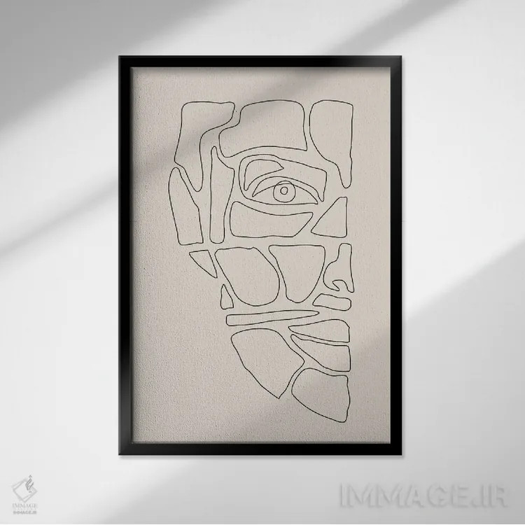 تابلو مینیمال خطوط چهره انتزاعی سه اثر جی استنلی - نمای قابدار مشکی