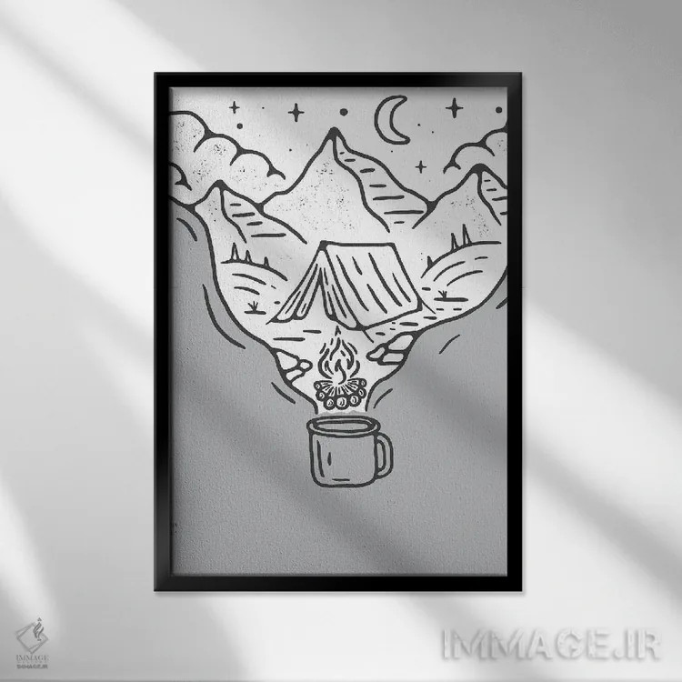 تابلو دکوراتیو همه چیز با قهوه شروع شد اثر جی استنلی - نمای قابدار مشکی