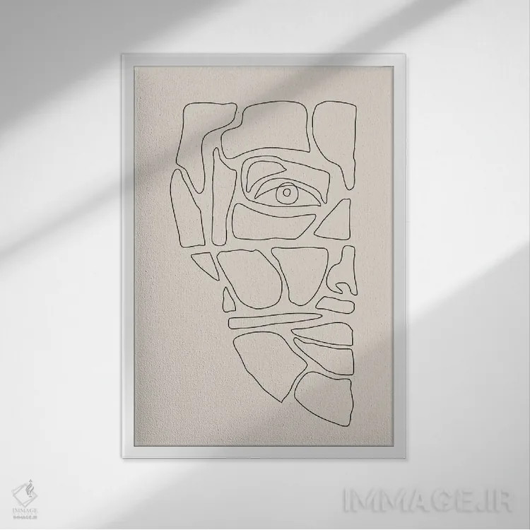 تابلو مینیمال خطوط چهره انتزاعی سه اثر جی استنلی - نمای قابدار سفید