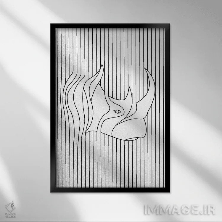 تابلو مینیمال کرگدن با طراحی خطی اثر جی استنلی - نمای قابدار مشکی