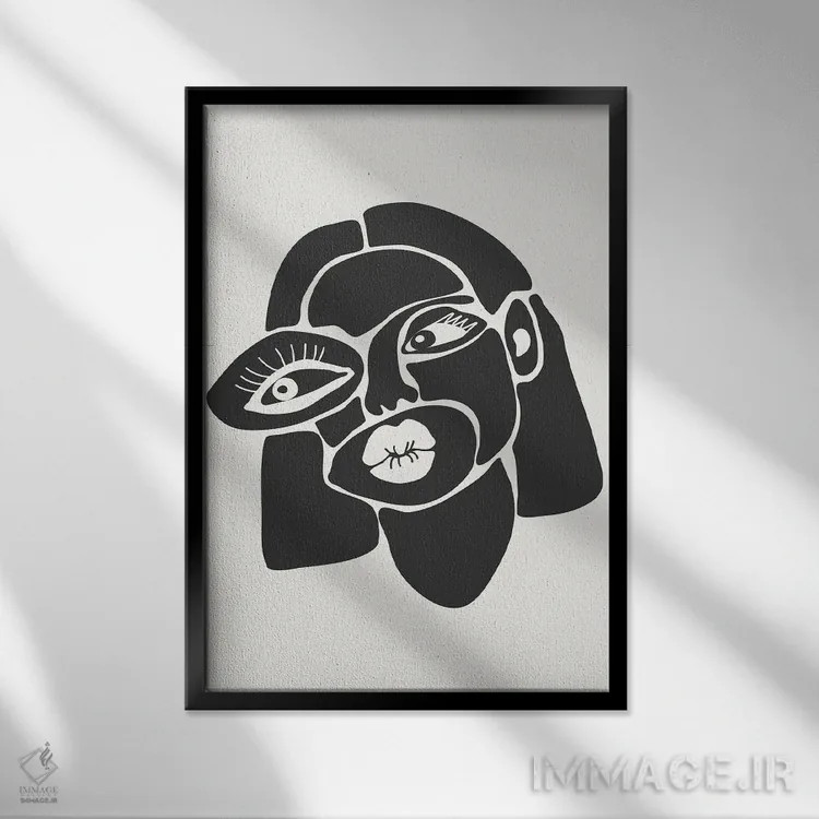 تابلو انتزاعی مجموعه چهره های انتزاعی شماره ۳ اثر جی استنلی - نمای قابدار مشکی
