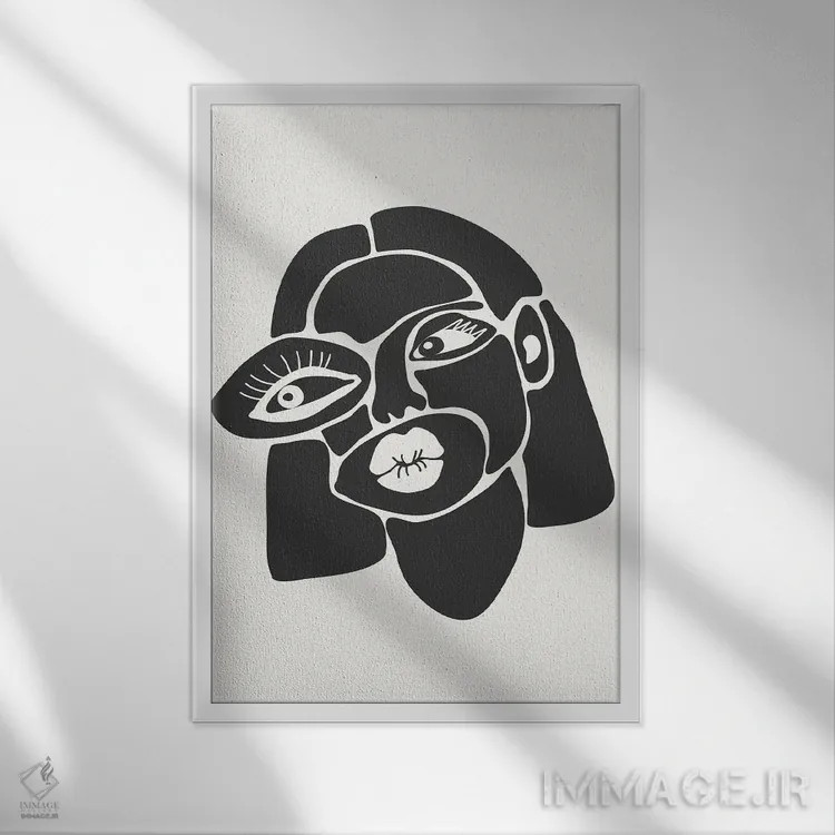 تابلو انتزاعی مجموعه چهره های انتزاعی شماره ۳ اثر جی استنلی - نمای قابدار سفید