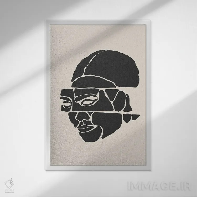 تابلو انتزاعی مجموعه چهره های انتزاعی شماره ۱ اثر جی استنلی - نمای قابدار سفید