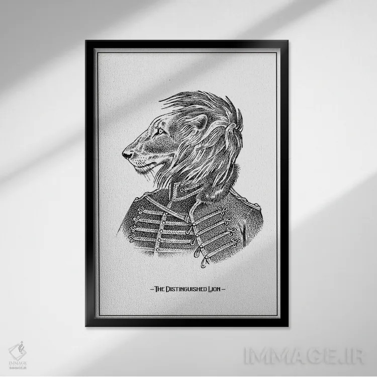 تابلو دکوراتیو شیر برجسته و خاص اثر جی استنلی - نمای قابدار مشکی
