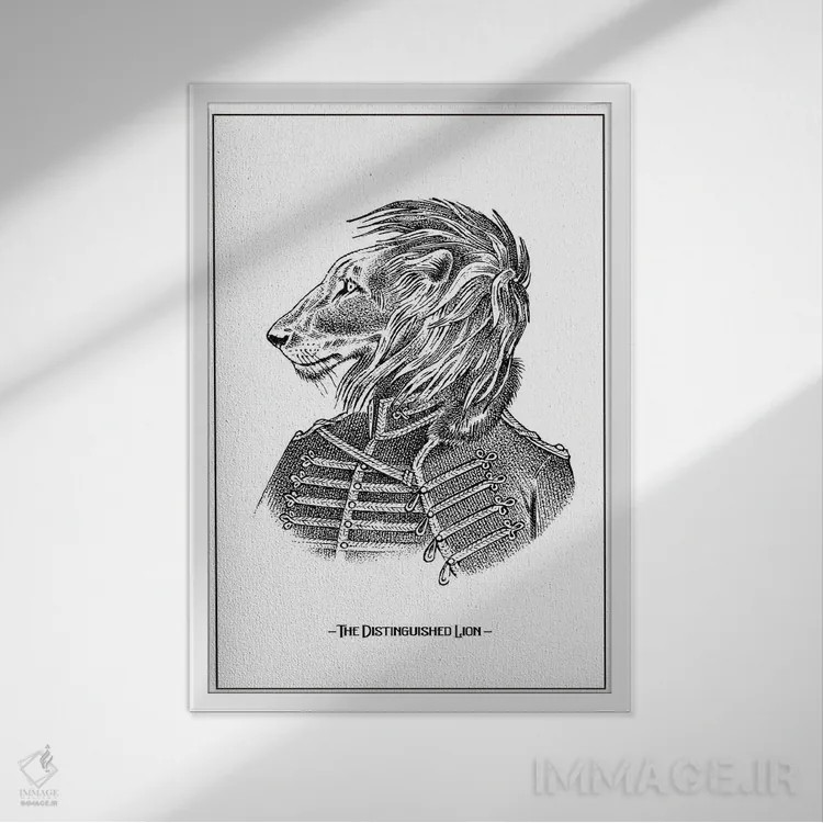تابلو دکوراتیو شیر برجسته و خاص اثر جی استنلی - نمای قابدار سفید