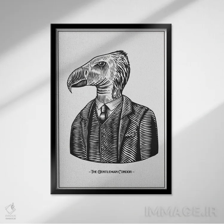 تابلو دکوراتیو کرکس جنتلمن اثر جی استنلی - نمای قابدار مشکی