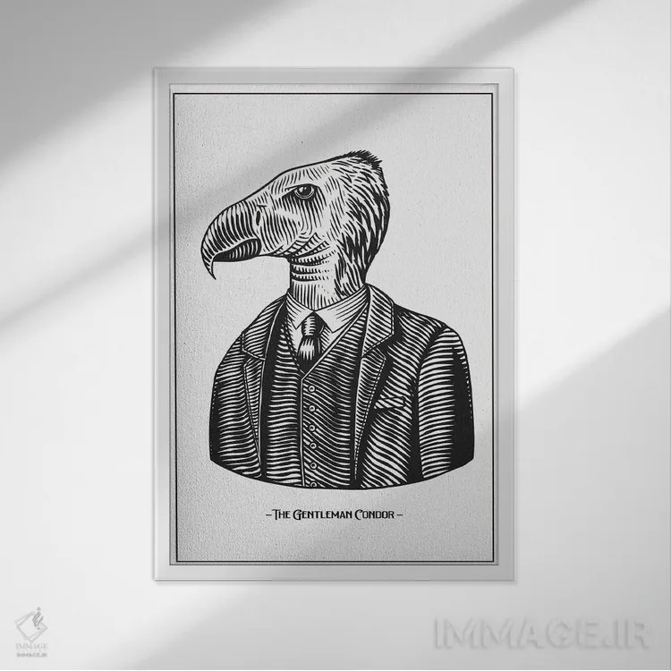 تابلو دکوراتیو کرکس جنتلمن اثر جی استنلی - نمای قابدار سفید