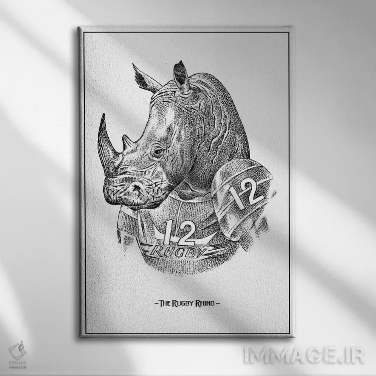 تابلو دکوراتیو کرگدن راگبی باز اثر جی استنلی - نمای روبهرو روی دیوار