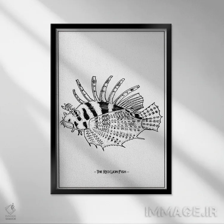 تابلو دکوراتیو ماهی شیر قرمز اثر جی استنلی - نمای قابدار مشکی
