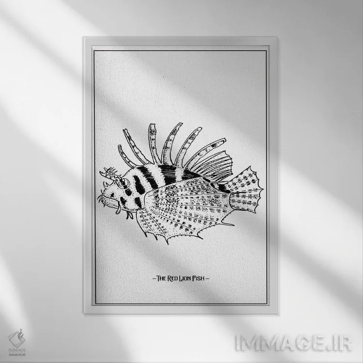 تابلو دکوراتیو ماهی شیر قرمز اثر جی استنلی - نمای قابدار سفید