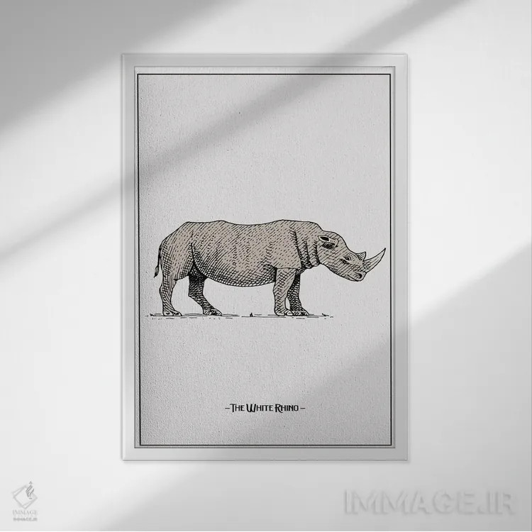 تابلو دکوراتیو کرگدن سفید اثر جی استنلی - نمای قابدار سفید