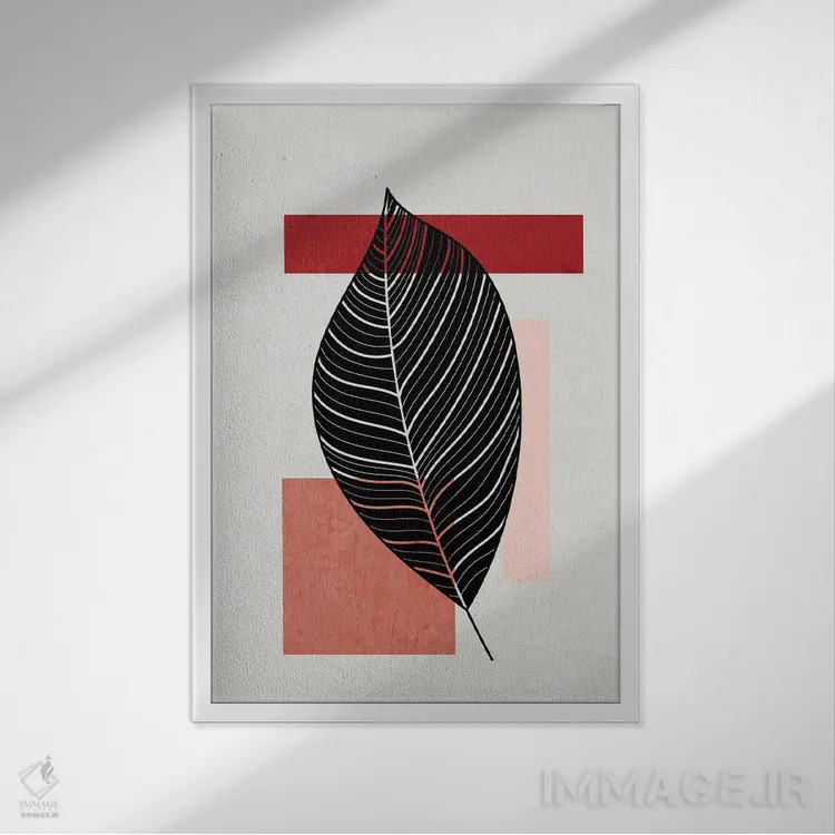 تابلو مینیمال حال وهوای برگ انتزاعی ۲ اثر جی استنلی - نمای قابدار سفید