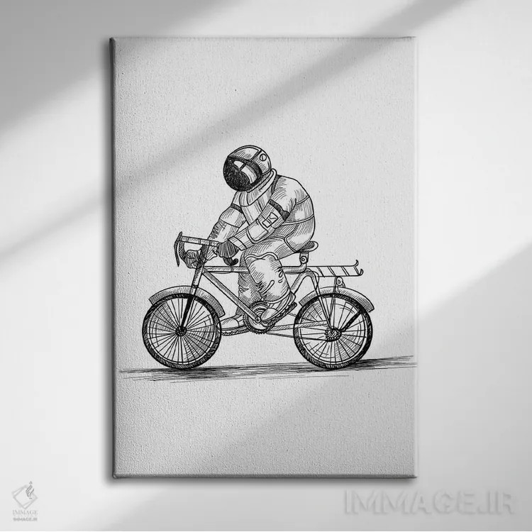 تابلو دکوراتیو دوچرخه سوار فضانورد اثر جی استنلی - نمای روبهرو روی دیوار