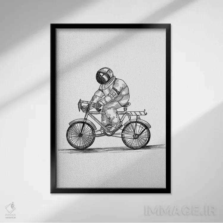 تابلو دکوراتیو دوچرخه سوار فضانورد اثر جی استنلی - نمای قابدار مشکی