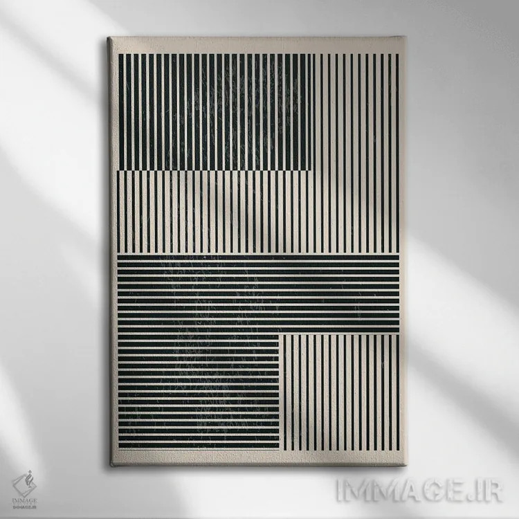 تابلو مینیمال اشکال هندسی سیاه و سفید IV اثر جی استنلی - نمای روبهرو روی دیوار