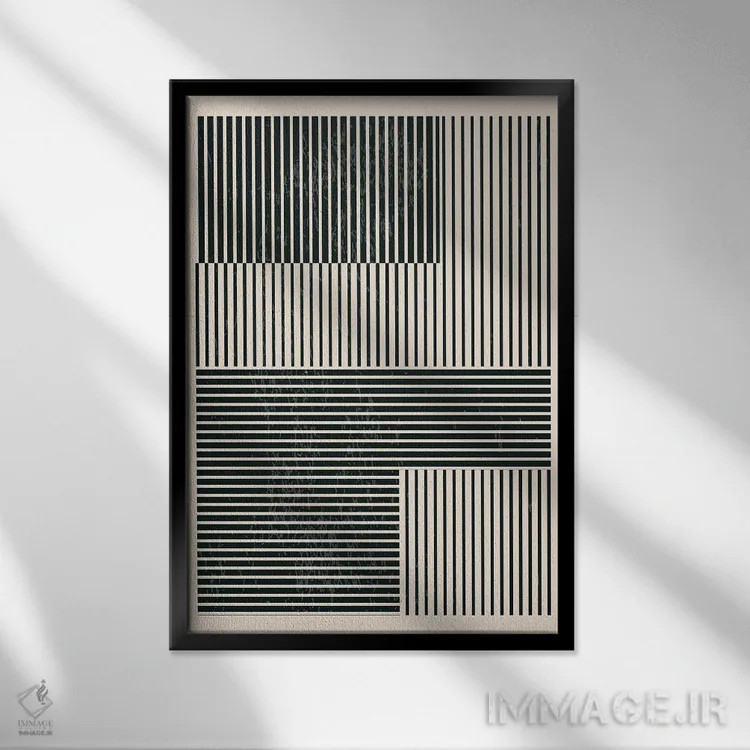 تابلو مینیمال اشکال هندسی سیاه و سفید IV اثر جی استنلی - نمای قابدار مشکی