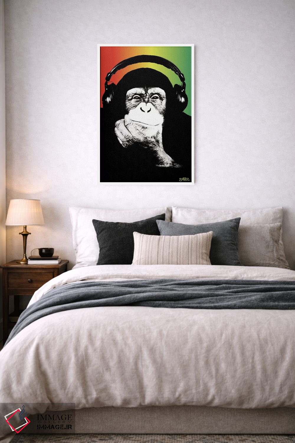 تابلو دکوراتیو میمون هدفون دار راستا I اثر استیز - D4W