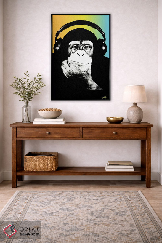 تابلو دکوراتیو میمون هدفون دار راستا III اثر استیز - D3B