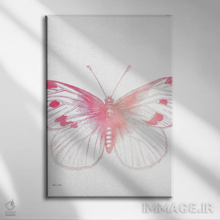 تابلو مینیمال پروانه صورتی III اثر سوزان بال - نمای روبهرو روی دیوار