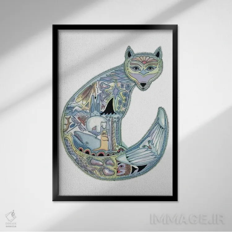 تابلو دکوراتیو روباه قطبی اثر سو کاکیا - نمای قابدار مشکی